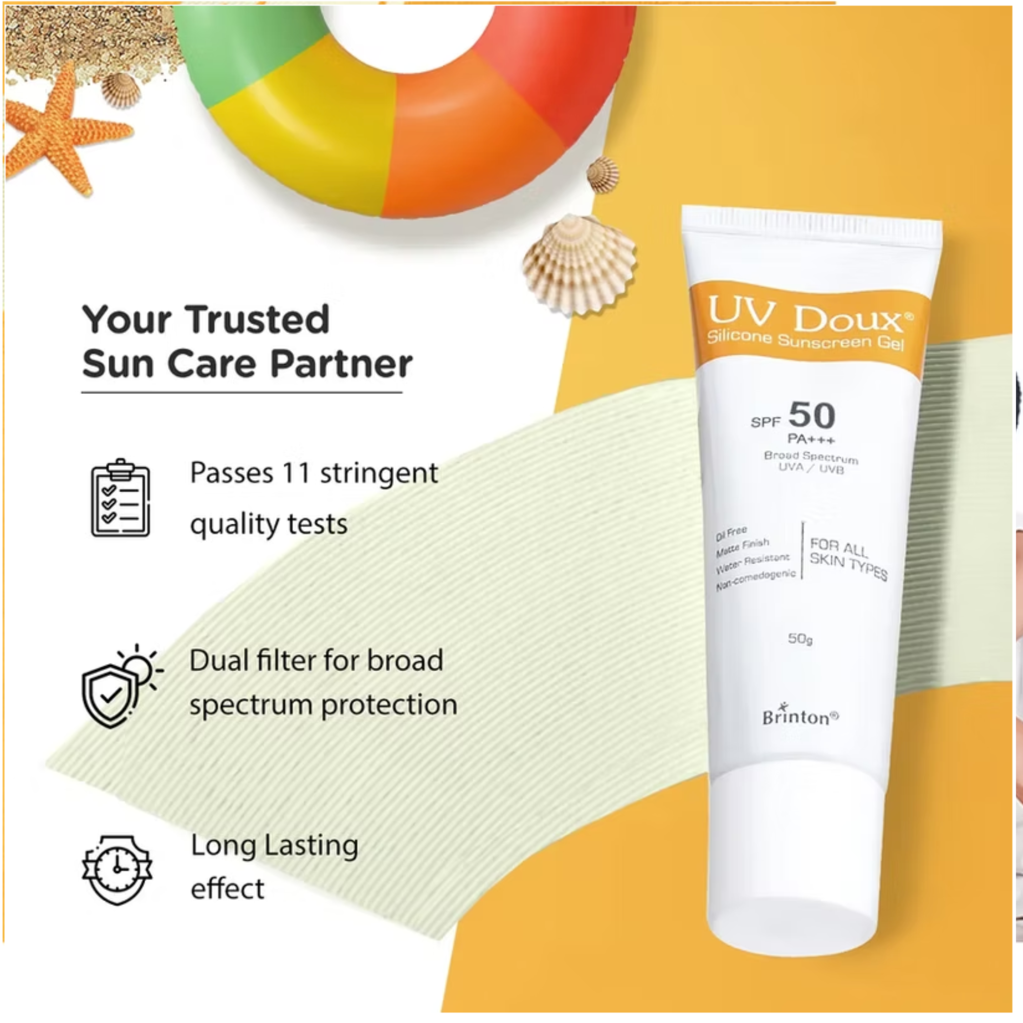 UV Doux Silicone Sunscreen Gel For Face &amp; Body with SPF 50 PA+++ (50gm)